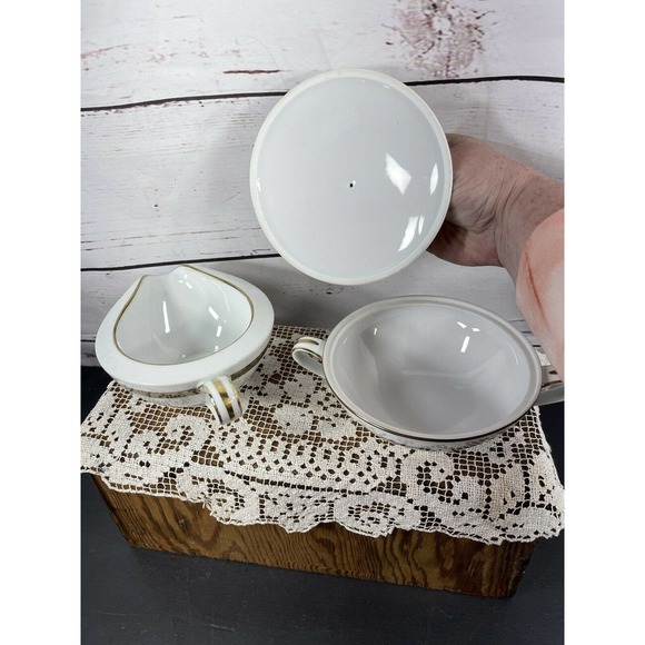 Noritake China Japan Hartford Grey Gold Greek Key Lidded Sugar Bowl And Creamer - Picture 9 of 12